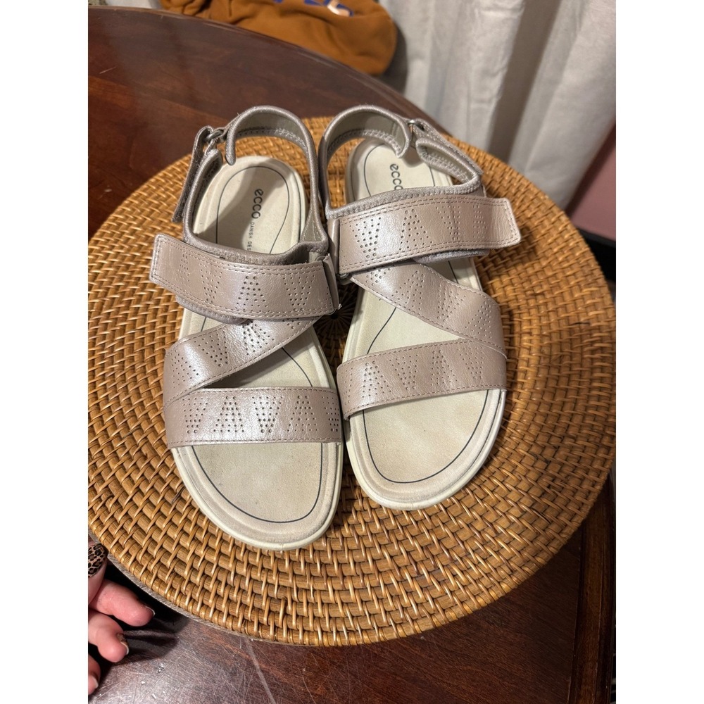 Ecco Simpil Sandal Metallic Taupe Leather‎ Walking Sandals Womens 9 40 - Picture 9 of 10
